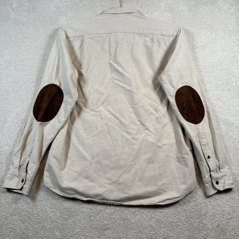 J Crew Mens Tan Button Down Shirt‎ with Suede Leather Elbow Patches Size Medium